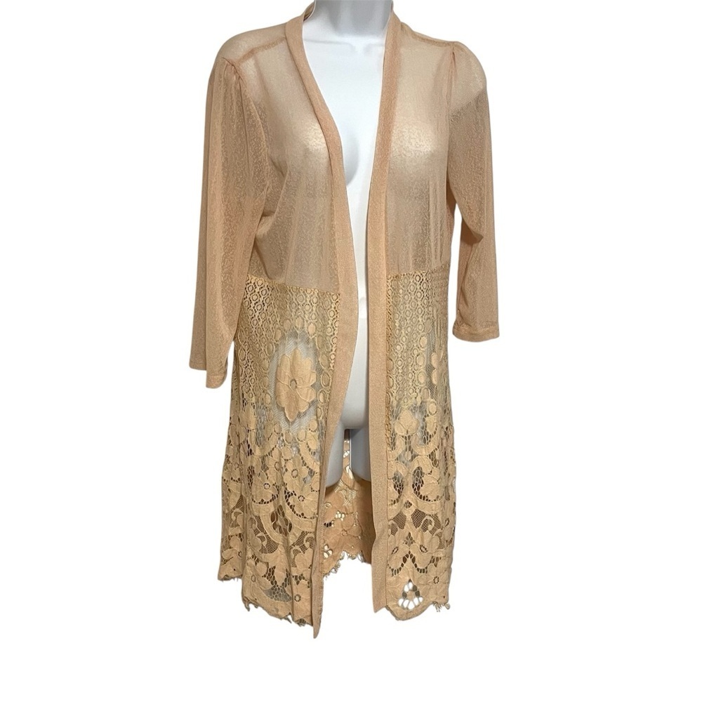 Boho Hippie Lightweight Lace Trim Open Cardigan Cream Size Small Cottagecore